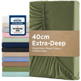 2000TC Hotel Quality Fitted Sheets - 2 Piece Fitted Sheets  -Breathable Bedding - Wrinkle, Fade, Stain Resistant- 16inch/40cm Deep Pocket Fitted Bed Sheets-Wrinkle and Fade Resistant,(Olive green,King)