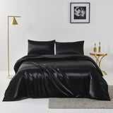 Satin Quilt cover Set Hotel 3 Pieces Quilt cover with Pillowcase, Art Silk Bedding Set-Luxury Soft Silky pillowcase for Hair and Skin, Similar to Silk Duvet/Donna Cover Set- 3 Pieces(King,Black)