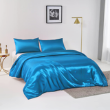 Satin Quilt cover Set Hotel 3 Pieces Quilt cover with Pillowcase, Art Silk Bedding Set-Luxury Soft Silky pillowcase for Hair and Skin, Similar to Silk Duvet/Donna Cover Set- 3 Pieces(King,Ocean)