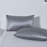 Satin Quilt cover Set Hotel 3 Pieces Quilt cover with Pillowcase, Art Silk Bedding Set-Luxury Soft Silky pillowcase for Hair and Skin, Similar to Silk Duvet/Donna Cover Set- 3 Pieces(Queen,Grey)