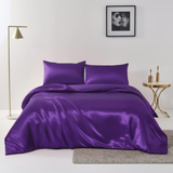 Satin Quilt cover Set Hotel 3 Pieces Quilt cover with Pillowcase, Art Silk Bedding Set-Luxury Soft Silky pillowcase for Hair and Skin, Similar to Silk Duvet/Donna Cover Set- 3 Pieces(Queen,Purple)