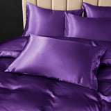 Satin Quilt cover Set Hotel 3 Pieces Quilt cover with Pillowcase, Art Silk Bedding Set-Luxury Soft Silky pillowcase for Hair and Skin, Similar to Silk Duvet/Donna Cover Set- 3 Pieces(Queen,Purple)
