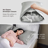 Silk Pillowcase for Hair and Skin Mulberry Silk Pillowcase Soft Breathable Smooth Both Sided Natural Silk Pillowcase with Envelope pocket Beauty Sleep Silk Pillow Case for Gift (2 Pack, Standard, Grey)