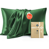 Silk Pillowcase for Hair and Skin Mulberry Silk Pillowcase Soft Breathable Smooth Both Sided Natural Silk Pillowcase with Envelope pocket Beauty Sleep Silk Pillow Case for Gift (2 Pack, Standard, Green)