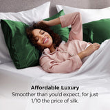 Silk Pillowcase for Hair and Skin Mulberry Silk Pillowcase Soft Breathable Smooth Both Sided Natural Silk Pillowcase with Envelope pocket Beauty Sleep Silk Pillow Case for Gift (2 Pack, Standard, Green)