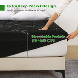 800GSM Mattress Topper Viscose Derived from Bamboo, Thick Pillowtop Fitted Mattress Cover with 45cm Deep Skirt - Machine Washable Hypoallergenic（King Single,Black）