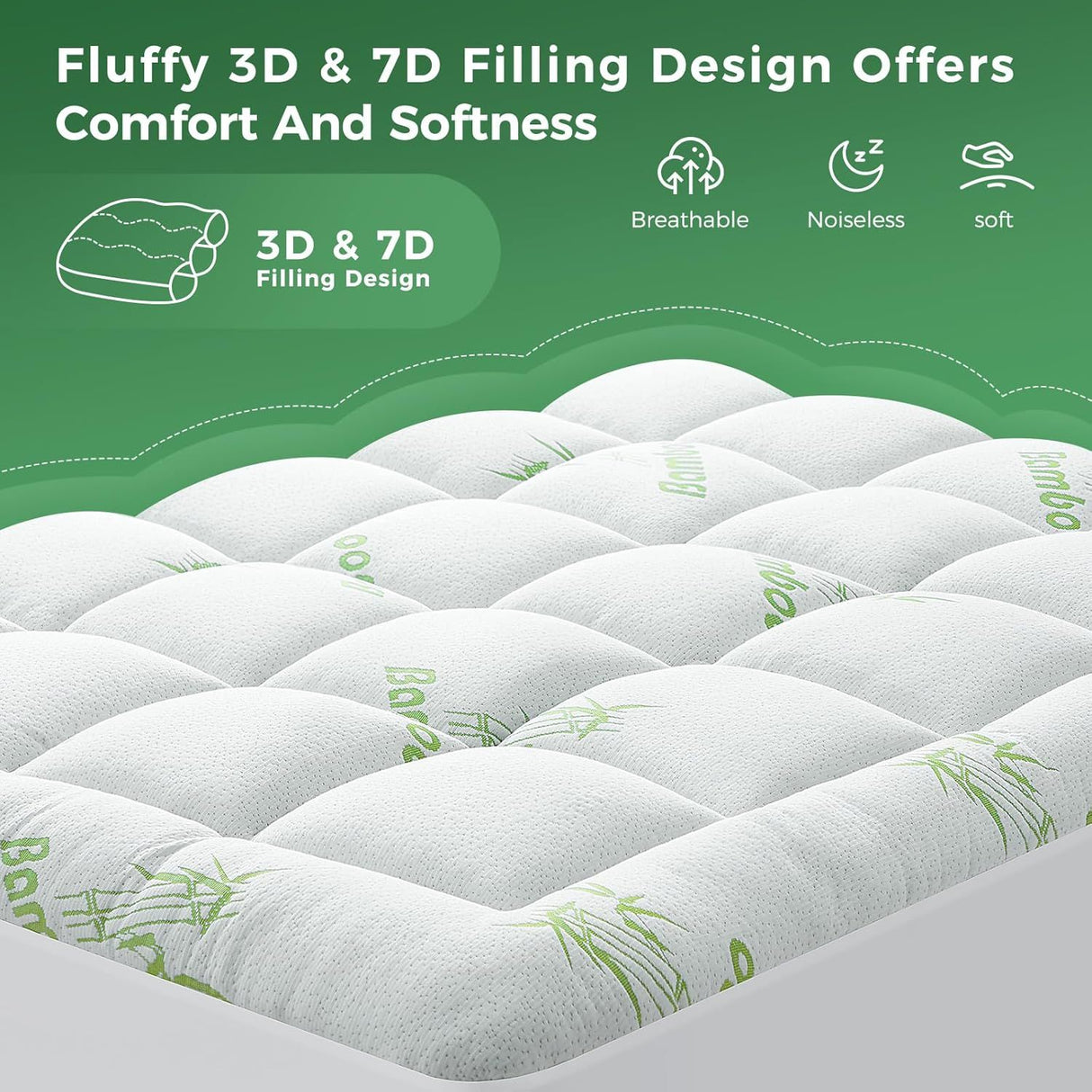 800GSM Mattress Topper Viscose Derived from Bamboo, Thick Pillowtop Fitted Mattress Cover with 45cm Deep Skirt - Machine Washable Hypoallergenic(Queen,,Green)