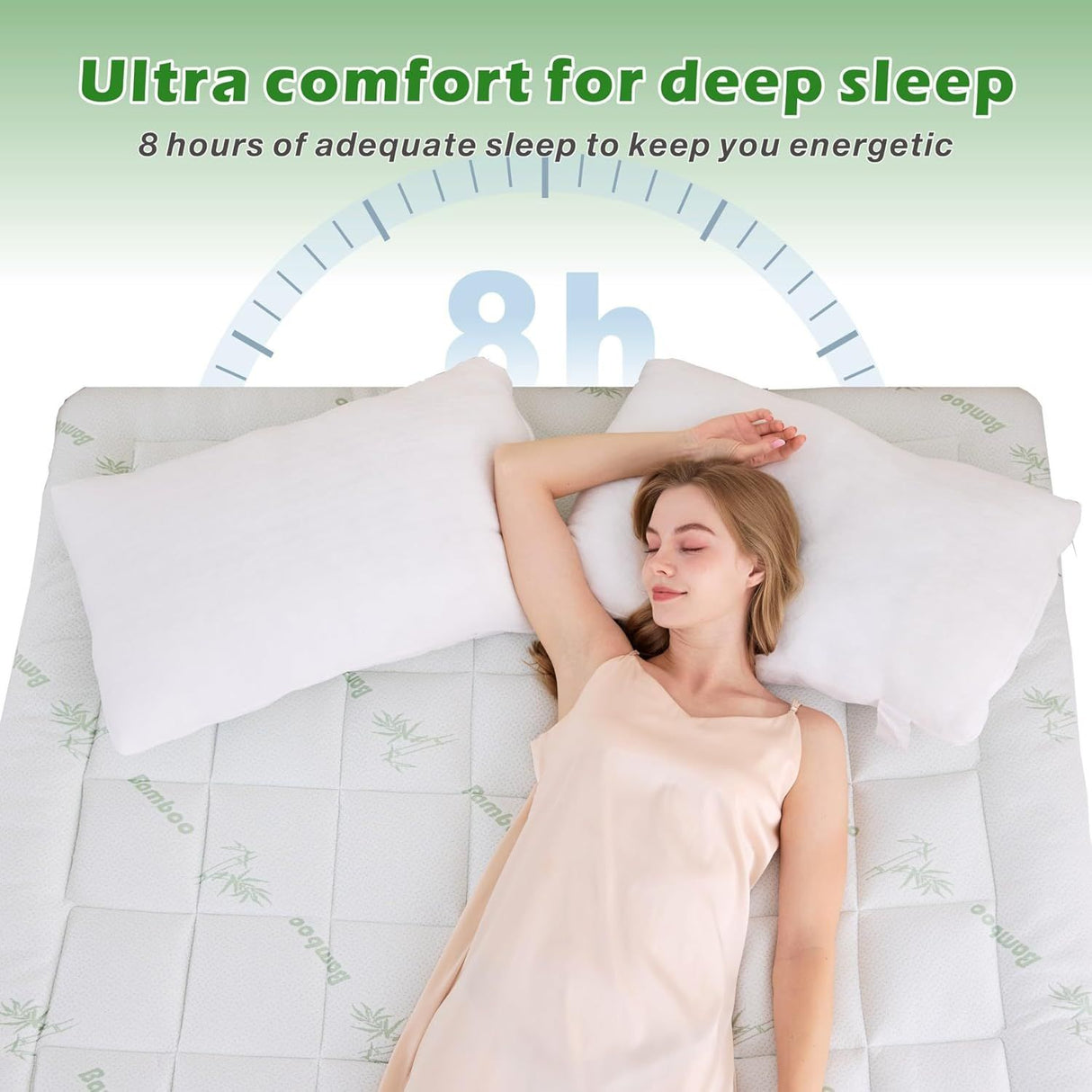 800GSM Mattress Topper Viscose Derived from Bamboo, Thick Pillowtop Fitted Mattress Cover with 45cm Deep Skirt - Machine Washable Hypoallergenic(Queen,,Green)