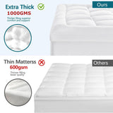 1000GSM Mattress Topper Viscose Derived from Bamboo, Thick Pillowtop Fitted Mattress Cover with 45cm Deep Skirt - Machine Washable Hypoallergenic（Single,Black）