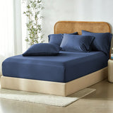 2 Piece Hotel Bamboo Cooling Fitted Sheet Set & Pillowcase -Ultra Soft 2000TC Breathable Fitted Bed Sheets Set with 37 Centimetre Deep Pocket-Cooling Sheets for Hot Sleepers(Navy,King Single)