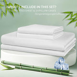 3 Piece Hotel Bamboo Cooling Fitted Sheet Set & Pillowcase -Ultra Soft 2000TC Breathable Fitted Bed Sheets Set with 37 Centimetre Deep Pocket-Cooling Sheets for Hot Sleepers(White,Queen)