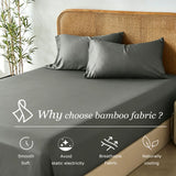 3 Piece Hotel Bamboo Cooling Fitted Sheet Set & Pillowcase -Ultra Soft 2000TC Breathable Fitted Bed Sheets Set with 37 Centimetre Deep Pocket-Cooling Sheets for Hot Sleepers(Grey,Queen)