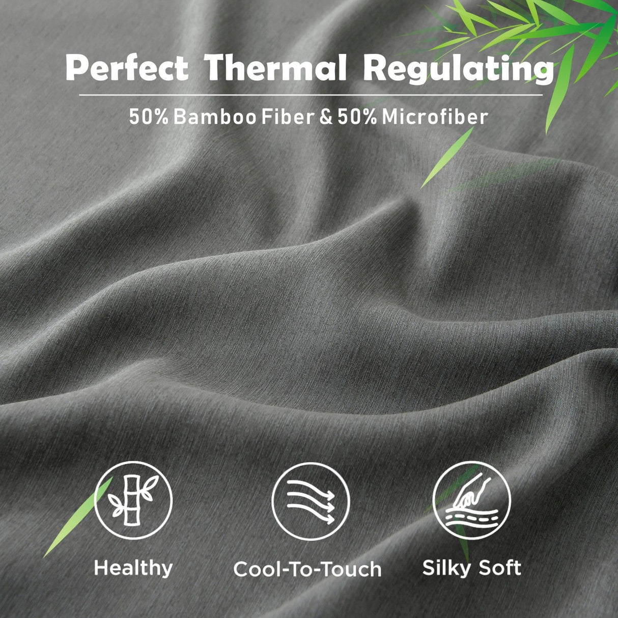 3 Piece Hotel Bamboo Cooling Fitted Sheet Set & Pillowcase -Ultra Soft 2000TC Breathable Fitted Bed Sheets Set with 37 Centimetre Deep Pocket-Cooling Sheets for Hot Sleepers(Grey,Queen)