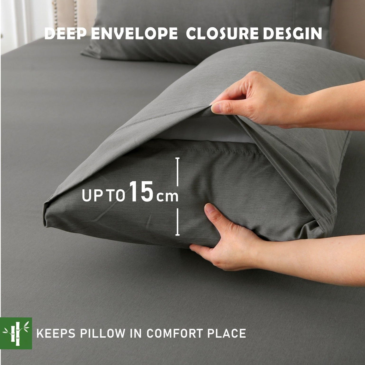 3 Piece Hotel Bamboo Cooling Fitted Sheet Set & Pillowcase -Ultra Soft 2000TC Breathable Fitted Bed Sheets Set with 37 Centimetre Deep Pocket-Cooling Sheets for Hot Sleepers(Grey,Super King)
