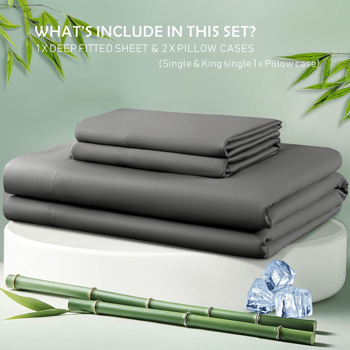 3 Piece Hotel Bamboo Cooling Fitted Sheet Set & Pillowcase -Ultra Soft 2000TC Breathable Fitted Bed Sheets Set with 37 Centimetre Deep Pocket-Cooling Sheets for Hot Sleepers(Grey,Super King)