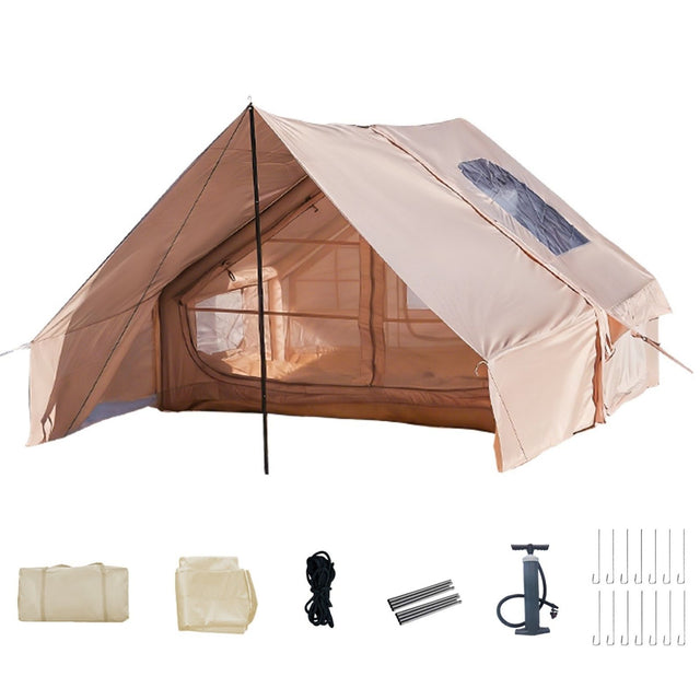 Inflatable tent, supplied with a carry bag.