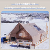 Inflatable tent, supplied with a carry bag.