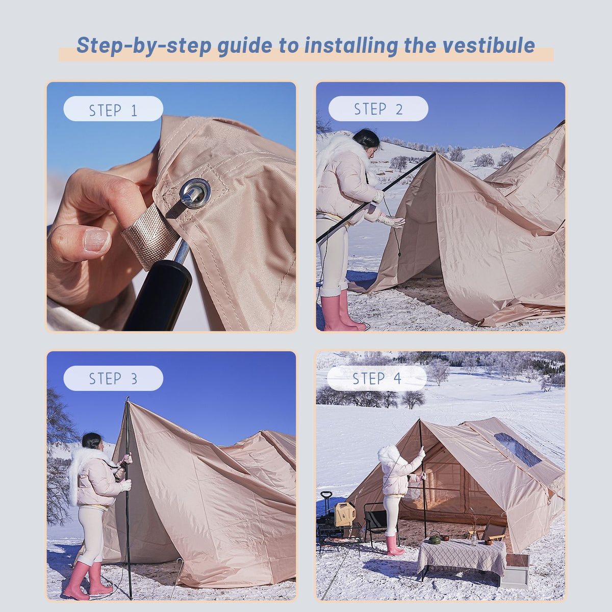 Inflatable tent, supplied with a carry bag.