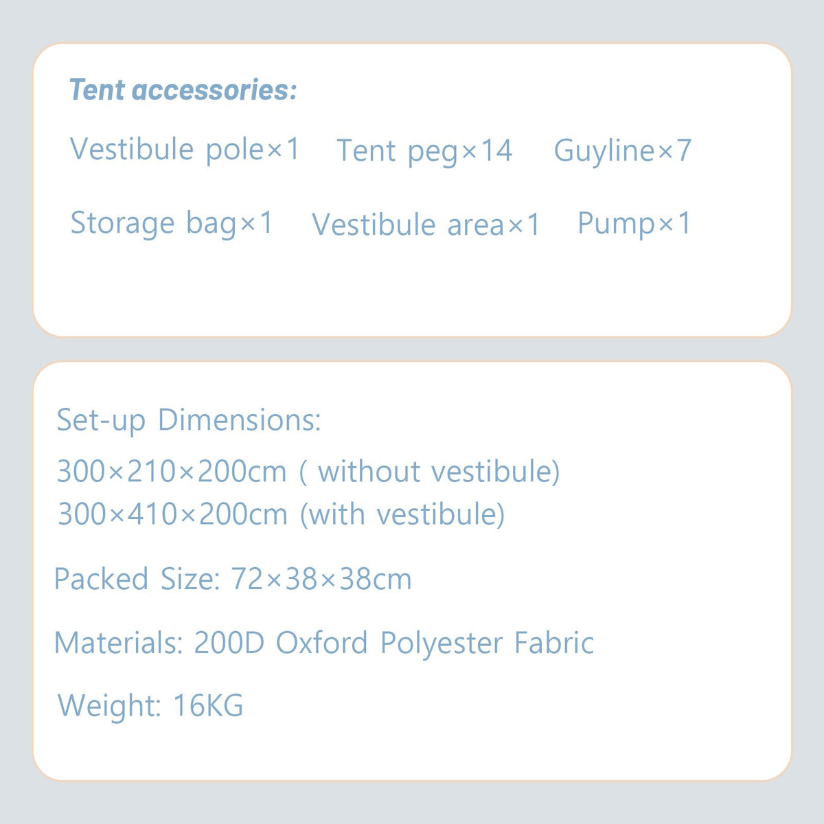 Inflatable tent, supplied with a carry bag.