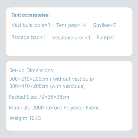 Inflatable tent, supplied with a carry bag.