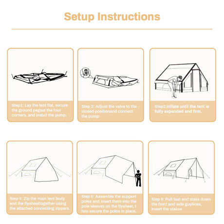 Green inflatable tent, supplied with a carry bag.