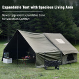 Green inflatable tent, supplied with a carry bag.