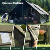 Green inflatable tent, supplied with a carry bag.