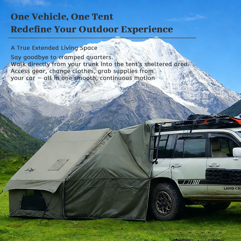 Green inflatable tent, supplied with a carry bag.