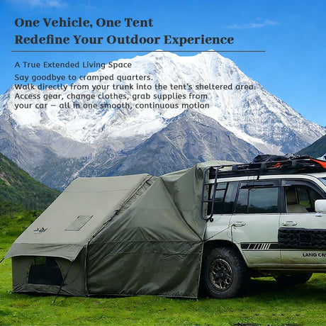 Green inflatable tent, supplied with a carry bag.