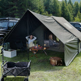 Green inflatable tent, supplied with a carry bag.