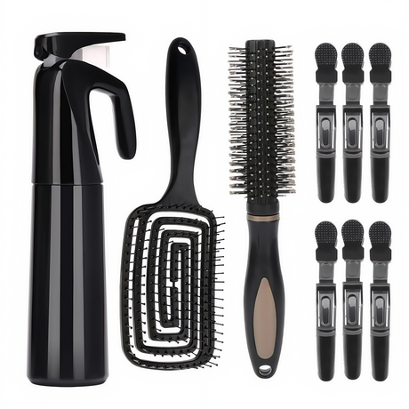 4-piece Hair Care Set with Detangling Hair Brush, Round Brush, Alligator Clips & Spray Bottle Anti-Static for Wet, Dry.