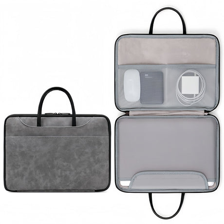 14 Inch PU Leather Laptop Bag, Portable Waterproof Laptop Case, Full Opening and Closing Sleeve Handbag.