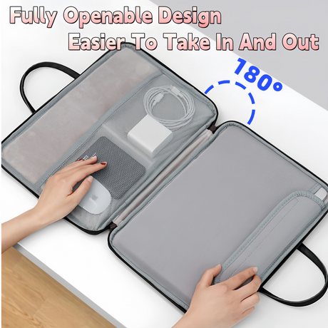 14 Inch PU Leather Laptop Bag, Portable Waterproof Laptop Case, Full Opening and Closing Sleeve Handbag.