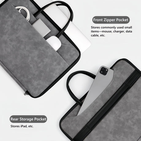 14 Inch PU Leather Laptop Bag, Portable Waterproof Laptop Case, Full Opening and Closing Sleeve Handbag.