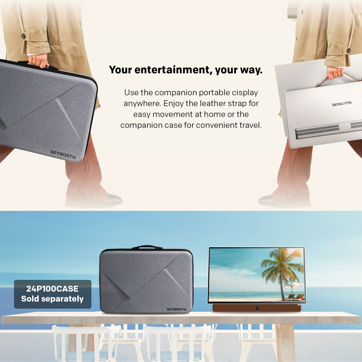 SKYWORTH 24-Inch 12V Portable TV,3-Hour Battery,1080P FHD,Wide Viewing Angle,Smart Google TV, HDR10, Dolby Audio, LED, Bluetooth, Chromecast and Google Assistant