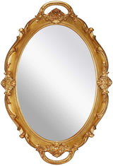 Gold hanging wall mirror, 25 x 38 cm, lightweight.