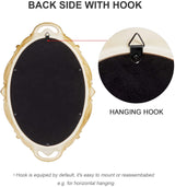 Gold hanging wall mirror, 25 x 38 cm, lightweight.