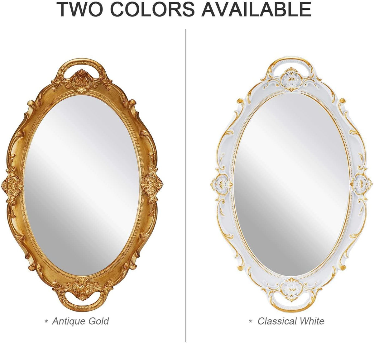 Gold hanging wall mirror, 25 x 38 cm, lightweight.