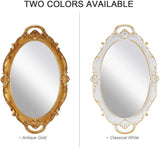 Gold hanging wall mirror, 25 x 38 cm, lightweight.