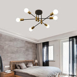 Mid Century Chandelier Modern, 6-Light , Black & Gold