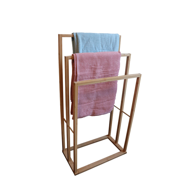 Bamboo Towel Bar Holder Rack 3-Tier Freestanding for Bathroom and Bedroom