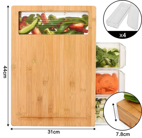 Large Bamboo Cutting Board and 4 Containers with Mobile Holder gift included for Home Kitchen.