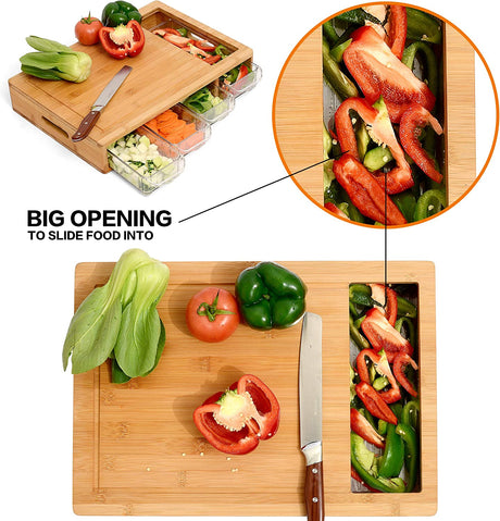 Large Bamboo Cutting Board and 4 Containers with Mobile Holder gift included for Home Kitchen.