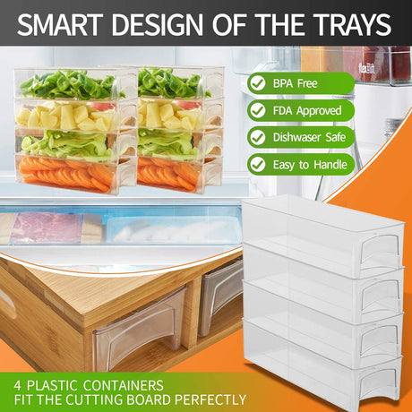Large Bamboo Cutting Board and 4 Containers with Mobile Holder gift included for Home Kitchen.
