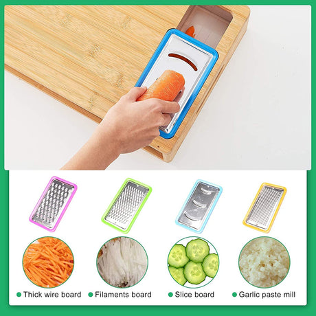Large Bamboo Cutting Board and 4 Containers with Mobile Holder gift included for Home Kitchen.