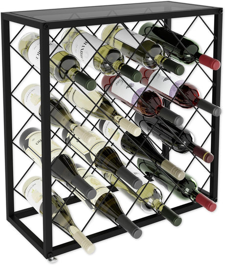 Freestanding metal wine rack, 25 bottles.