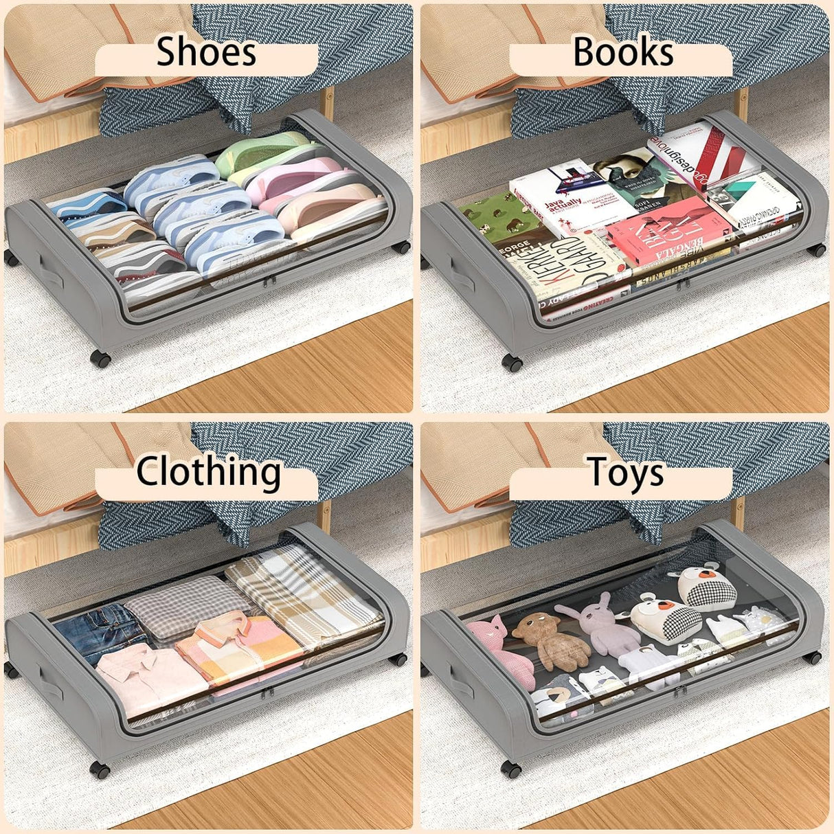 CARLA HOME XXL Under Bed Rolling Storage Containers with 50L Large Capacity and Wheels