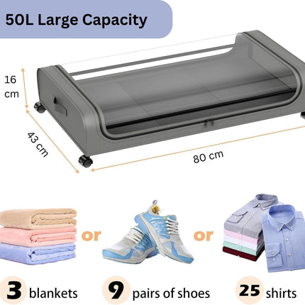 XXL Under Bed Rolling Storage Containers with 50L Large Capacity and Wheels