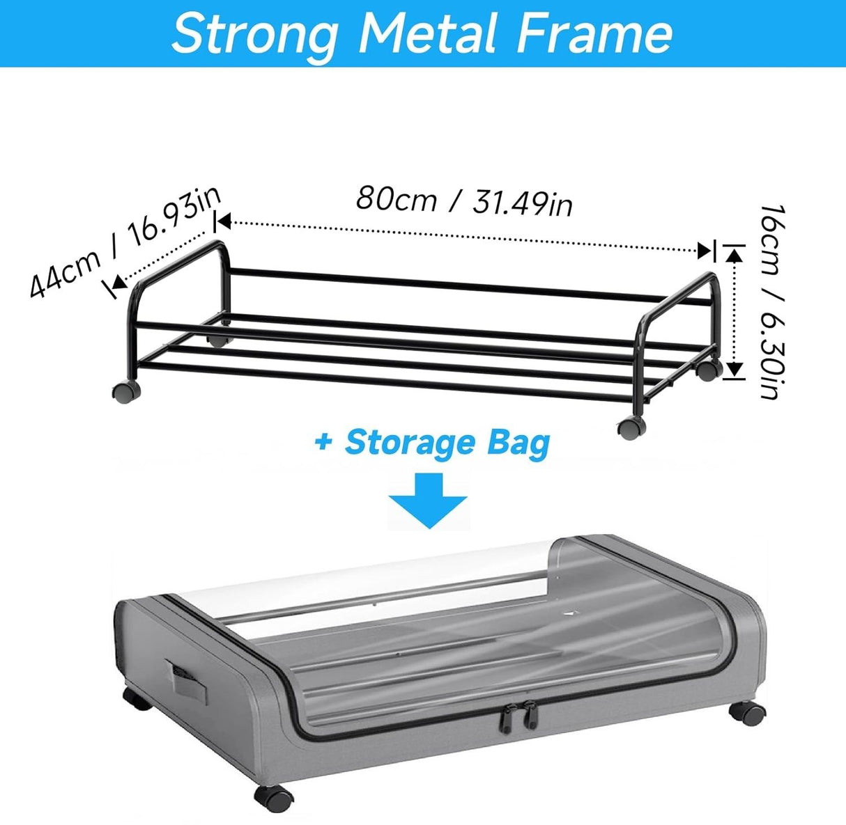 Set 2 Pcs XXL Under Bed Rolling Storage Containers with 50L Large Capacity and Wheels