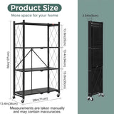 CARLA HOME 4-Tier Foldable Storage Shelf with Wheels for Kitchen, Garage, Pantry or Basement (Black)
